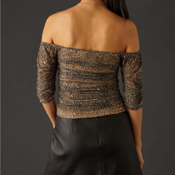 Anthropologie Leopard Print Shirred Mesh Top - Picture 2 of 7
